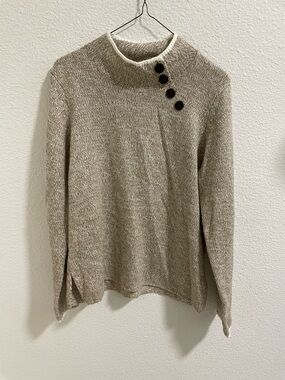 Appleseed's Taupe and Cream Button-Trim Sweater